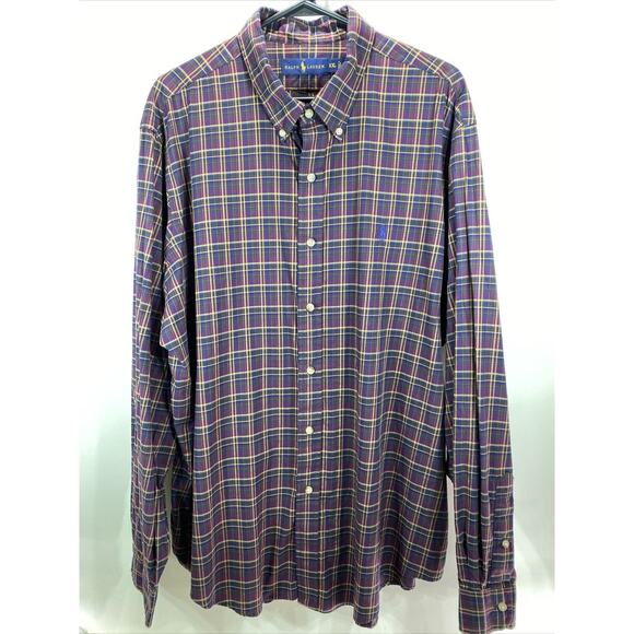 Polo Ralph Lauren Vintage Plaid Long Sleeve Button Down Shirt Men's XXL 50-52 - Picture 1 of 7